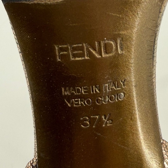 Fendi Metallic Lizard Embossed Strappy Sandals Heels 7/7.5 Gold Bronze Silver - Picture 8 of 15